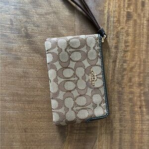 Coach Tan and Brown Signature Wristlet